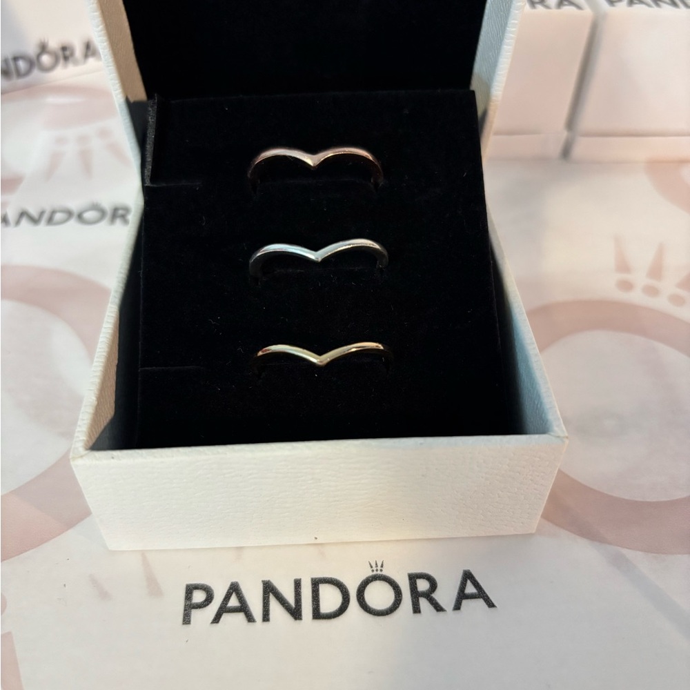 Pandora Silver, Rose and Gold Stacking Ring Trio